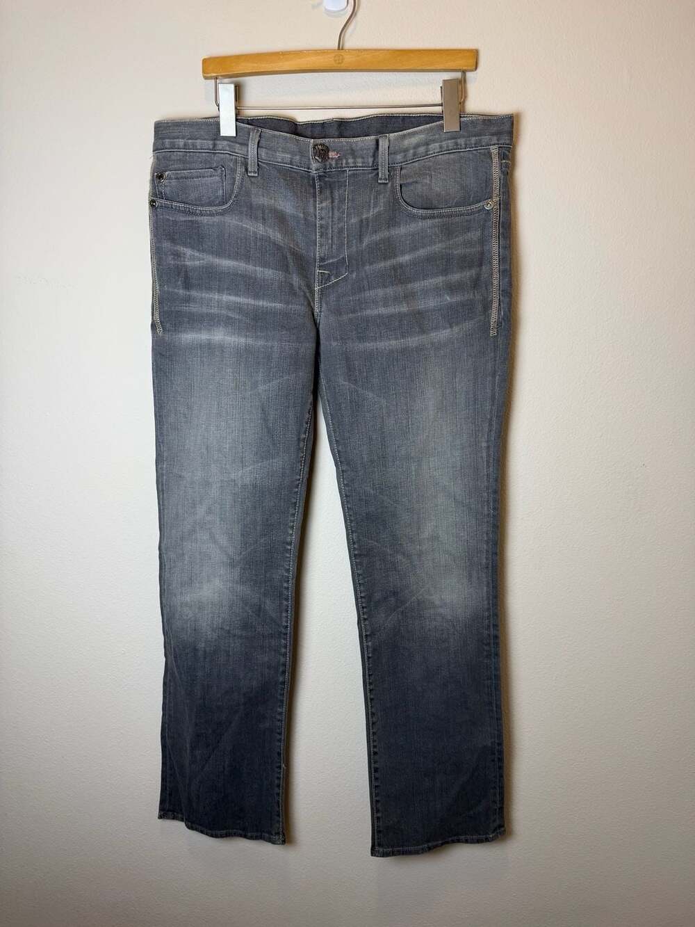 Monarchy Jeans Size 38 Gray Distressed Flap Pocket Denim